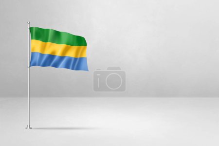 Foto de Bandera de Gabón, ilustración 3D, aislada sobre fondo de pared de hormigón blanco - Imagen libre de derechos
