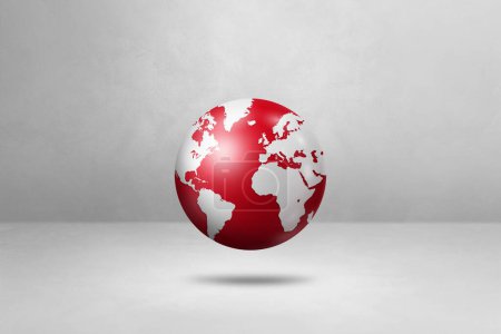 Téléchargez les photos : Globe mondial, carte de la terre rouge, flottant sur un fond blanc. Illustration 3D isolée. Modèle horizontal - en image libre de droit