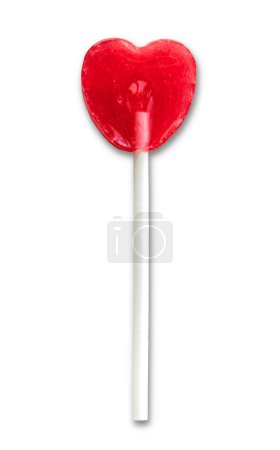 Photo for Shiny red heart shaped lollipop isolated on white background - Royalty Free Image