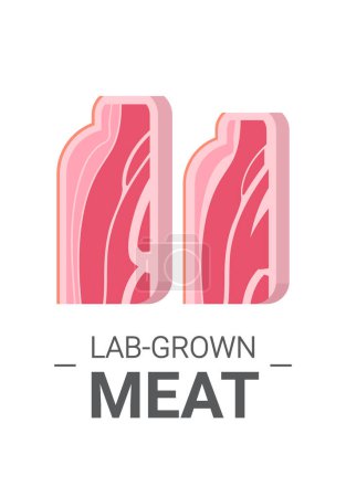 Ilustración de Cultivado carne roja cruda tocino hecho de células animales laboratorio artificial cultivado concepto de producción de carne copia vertical espacio vector ilustración - Imagen libre de derechos