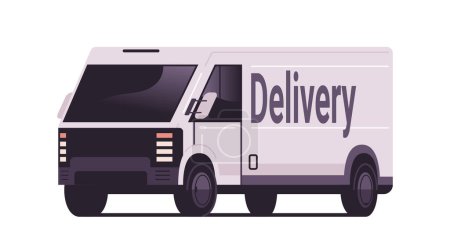 Illustration for Future cargo transport delivery electric utility vehicle van electrified transportation e-motion concept horizontal vector illustration - Royalty Free Image