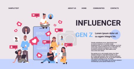 social media influencers watching live streaming generation Z lifestyle concept new demography trend with progressive youth gen horizontal copy space vector illustration