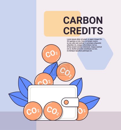 Téléchargez les illustrations : Portefeuille avec pièces de CO2 responsabilité du crédit d'impôt carbone d'échange sans émissions de CO2 développement durable ESG concept copier l'espace illustration vectorielle linéaire - en licence libre de droit