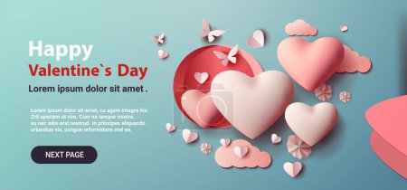 Illustration for Paper cut hearts happy valentine day poster or voucher holiday celebration sale header template horizontal copy space vector illustration - Royalty Free Image