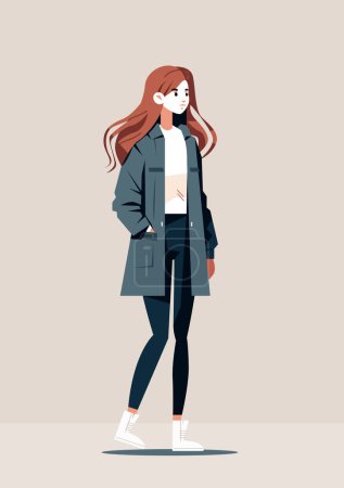 cute young girl teenager or student in casual fashion clothes female cartoon character standing pose full length vector illustration