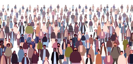 multiethnic people group mix race men women crowd in casual clothes standing together diversity multiculturalism concept horizontal vector illustration Poster 646736712