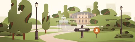 Illustration for Front view of administrative governmental traditional classic building in public summer city park horizontal vector illustration - Royalty Free Image