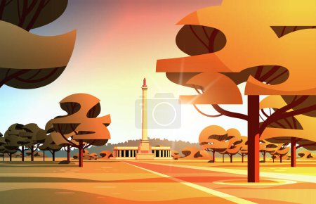 Illustration for Front view of administrative governmental traditional classic building with columns public autumn city park horizontal vector illustration - Royalty Free Image