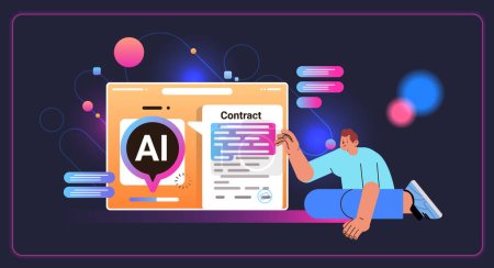 professional insurance agent analyzing financial report policy terms conditions with ai helper bot contract analysist concept horizontal vector illustration