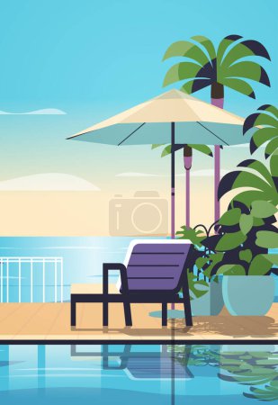 tropical luxury resort hotel beach swimming pool and poolside seating area summer vacation concept seaside background vertical vector illustration