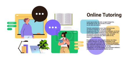 Illustration for Student listens to lessons of teacher during virtual meeting online tutoring distance learning education concept horizontal copy space vector illustration - Royalty Free Image