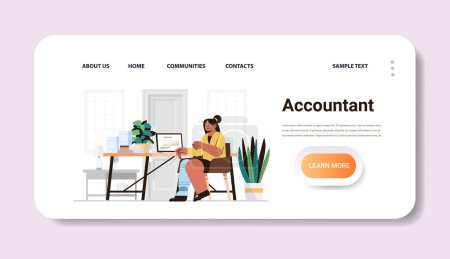 Illustration for Disabled woman accountant with replaced robotic leg and arm girl analyzing financial data statistics on laptop people with disabilities concept horizontal copy space vector illustration - Royalty Free Image