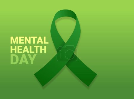 Illustration for World mental health day awareness month banner with green ribbon horizontal vector illustration - Royalty Free Image