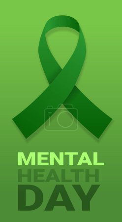 Illustration for World mental health day awareness month banner with green ribbon vertical vector illustration - Royalty Free Image