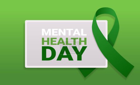 Illustration for World mental health day awareness month banner with green ribbon horizontal vector illustration - Royalty Free Image