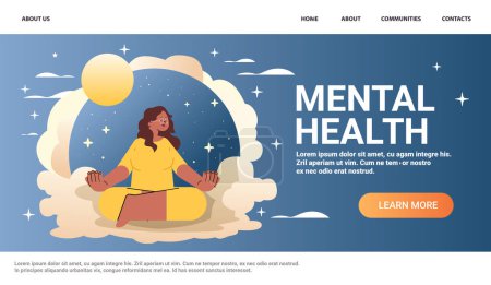 depressive Frau sitzt Lotus Pose trauriges Mädchen mit psychischen Erkrankungen Angst psychische Gesundheit Bewusstsein Monat Konzept horizontale Kopie Raum Vektor Illustration