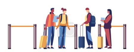 passengers with luggage in arrival waiting room or departure lounge international airport terminal interior horizontal vector illustration