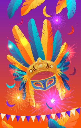 Illustration for Colorful masks brazilian festival holiday celebration greeting invitation postcard culture and tradition carnival party concept popular event in Brazil festive mood vertical vector illustration - Royalty Free Image