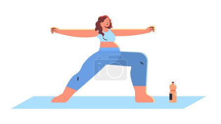 Illustration for Happy pregnant woman future mom doing physical stretching exercises pregnancy motherhood expectation healthy lifestyle concept horizontal vector illustration - Royalty Free Image