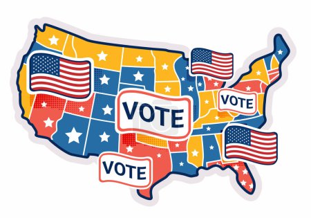 Ilustración de EE.UU. votación mapa americano elección presidencial concepto horizontal vector ilustración - Imagen libre de derechos