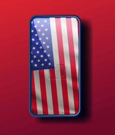 Ilustración de Bandera de EE.UU. en la pantalla del teléfono inteligente americano elección presidencial concepto vector ilustración - Imagen libre de derechos