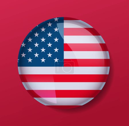 Ilustración de Bandera de los Estados Unidos de América en brillante botón redondo del icono EE.UU. elección presidencial concepto vector ilustración - Imagen libre de derechos