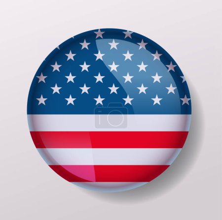 Ilustración de Bandera de los Estados Unidos de América en brillante botón redondo del icono EE.UU. elección presidencial concepto vector ilustración - Imagen libre de derechos