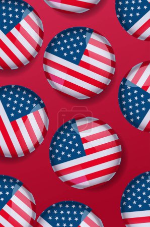 Ilustración de Estados Unidos bandera en brillante botón redondo del icono EE.UU. elección presidencial concepto vertical vector ilustración - Imagen libre de derechos