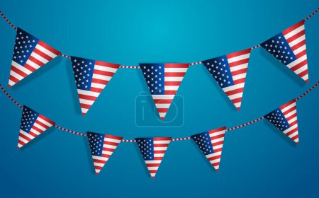 Ilustración de Banderas banderas banderín triángulo en la bandera nacional americana EE.UU. elección presidencial concepto vector horizontal ilustración - Imagen libre de derechos