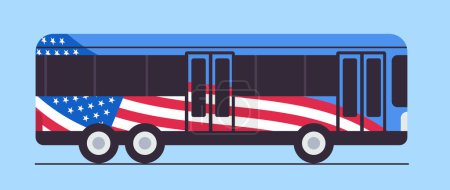 Ilustración de Bandera de los Estados Unidos de América en el autobús electoral concepto de elección presidencial de EE.UU. vector horizontal ilustración - Imagen libre de derechos