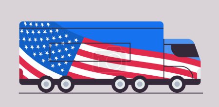 Ilustración de Bandera de los Estados Unidos de América en el camión de votación EE.UU. elección presidencial concepto horizontal vector ilustración - Imagen libre de derechos