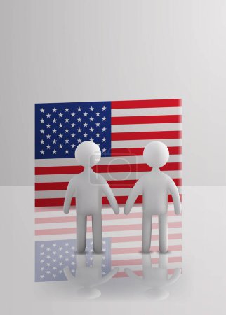 Ilustración de Siluetas de la gente de pie cerca de Estados Unidos de América EE.UU. concepto de elección presidencial vector vertical ilustración - Imagen libre de derechos
