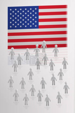 Ilustración de Siluetas de personas de pie cerca de banderas de Estados Unidos de América EE.UU. concepto de elección presidencial ilustración vector vertical - Imagen libre de derechos