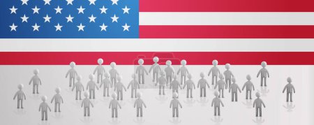 Ilustración de Siluetas de personas de pie cerca de banderas de Estados Unidos de América EE.UU. concepto de elección presidencial ilustración vector horizontal - Imagen libre de derechos