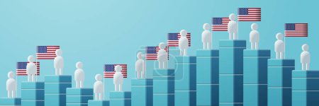 Illustration for People icons with usa flags election day concept person symbols for infographic human figures near statistic graph horizontal vector illustration - Royalty Free Image