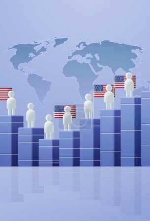 Illustration for People icons with usa flags election day concept person symbols for infographic human figures near statistic graph vertical vector illustration - Royalty Free Image