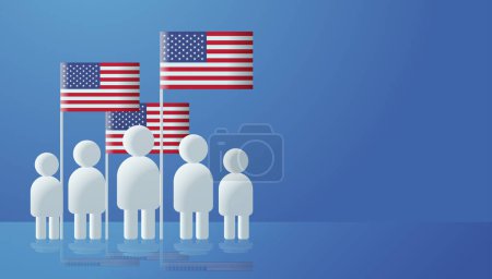 Illustration for People icons with usa flags election day concept person symbols for infographic human figures horizontal vector illustration - Royalty Free Image