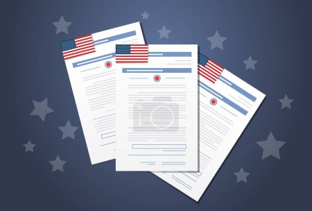election day concept voter paper ballots with usa flag horizontal vector illustration