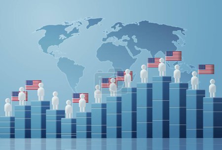 Illustration for People icons with usa flags election day concept person symbols for infographic human figures near statistic graph horizontal vector illustration - Royalty Free Image