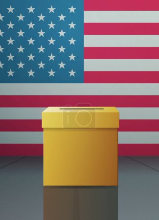 Ilustración de EE.UU. elecciones presidenciales papeletas de papel concepto día en la caja de votación ilustración vector vertical - Imagen libre de derechos