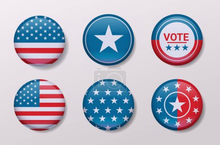 Ilustración de Bandera de los Estados Unidos de América en brillante botón redondo de icono EE.UU. elección presidencial concepto horizontal vector ilustración - Imagen libre de derechos