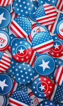 Ilustración de Estados Unidos bandera en brillante botón redondo del icono EE.UU. elección presidencial concepto vertical vector ilustración - Imagen libre de derechos