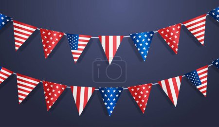 Ilustración de Conjunto de banderas banderines triángulo banderín en la bandera nacional americana EE.UU. elección presidencial concepto horizontal vector ilustración - Imagen libre de derechos