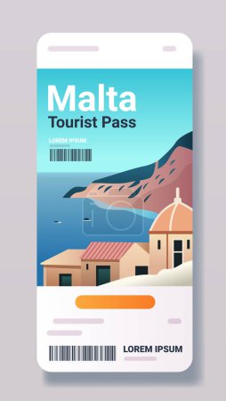 Illustration for Malta coastal scenery tourist pass travel card with buildings sea and cliffs travel concept Vector illustration - Royalty Free Image