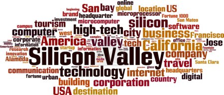 Concept de nuage de mot de Silicon Valley. Collage composé de mots sur la Silicon Valley. Illustration vectorielle