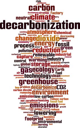 Téléchargez les illustrations : Concept nuage mot de décarbonisation. Collage composé de mots sur la décarbonisation. Illustration vectorielle - en licence libre de droit