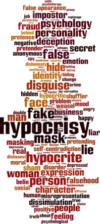 Concepto de nube de palabras hipocresía. Collage hecho de palabras sobre la hipocresía. Ilustración vectorial 