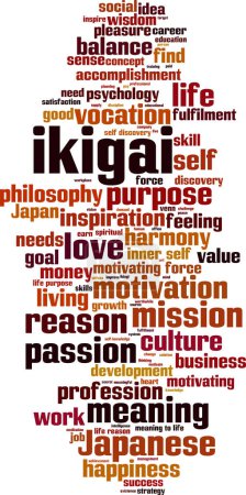 Ilustración de Ikigai concepto de nube de palabras. Collage hecho de palabras sobre ikigai. Ilustración vectorial - Imagen libre de derechos