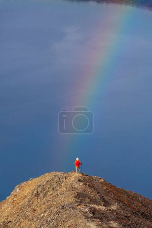 Photo for Rainbow above mountains. Beautiful natural landscapes. Picturesque nature. - Royalty Free Image
