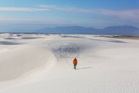 Photo for Hiker in White Sands Dunes in New Mexico, USA - Royalty Free Image